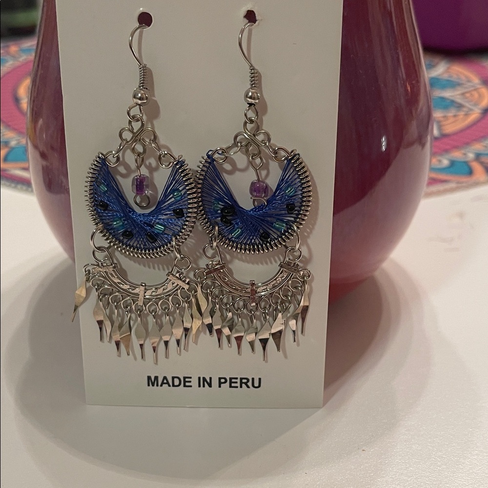 Artisan Silver and Blue Dangle Earrings